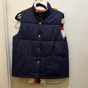 Women’s Navy Quilted  Reversible  Vest -with puffer scarf